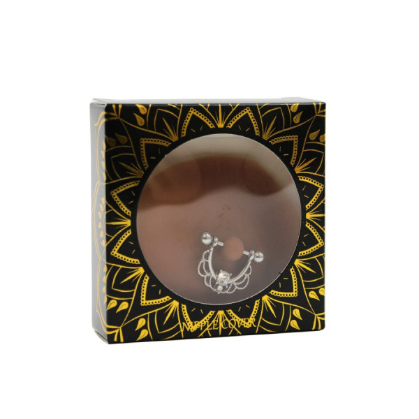 Paire de cache-tétons piercing barre demi-anneau faux diamant peau foncée 